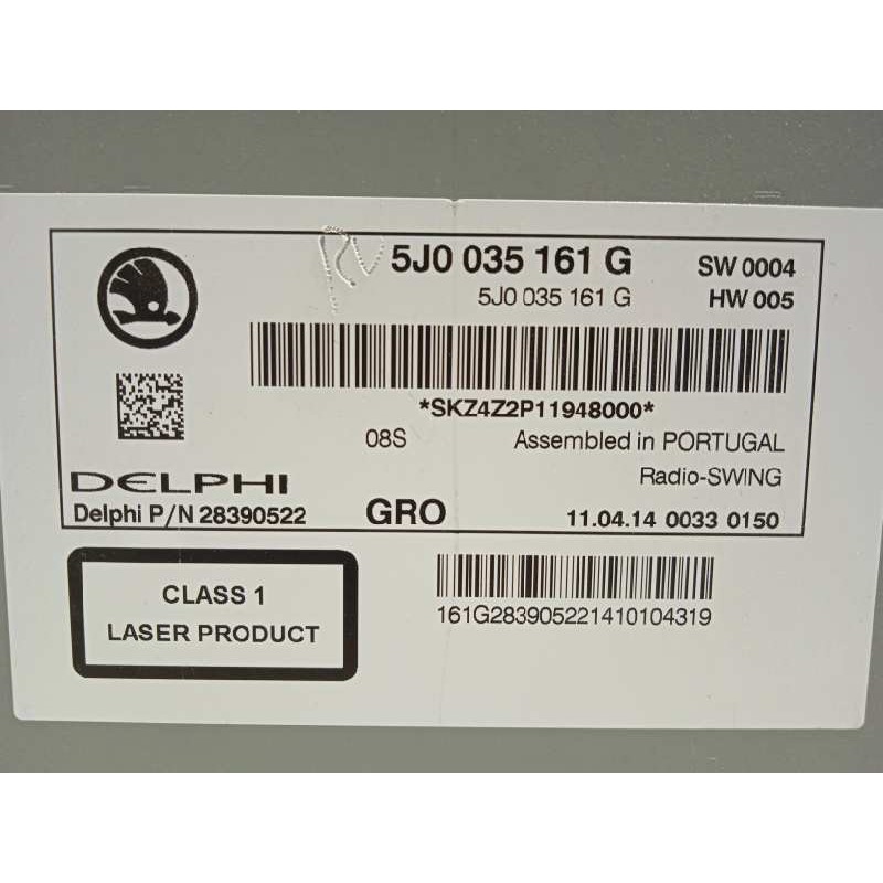 Recambio de sistema audio / radio cd para skoda fabia (5j2 ) ambition referencia OEM IAM 5J0035161G  