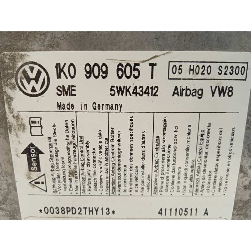 Recambio de centralita airbag para seat altea xl (5p5) 1.6 tdi referencia OEM IAM 1K0909605T 5WK43412 1K0909605T0S3