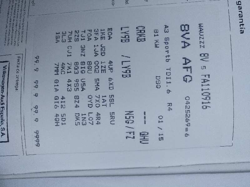 audi a3 sportback (8va) del año 2015