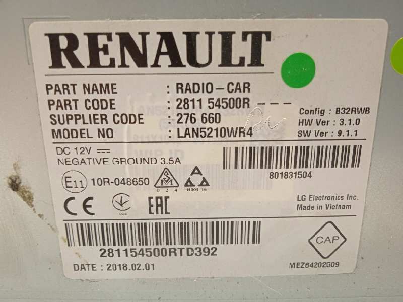 Recambio de sistema audio / radio cd para renault clio iv zen referencia OEM IAM 281154500R  