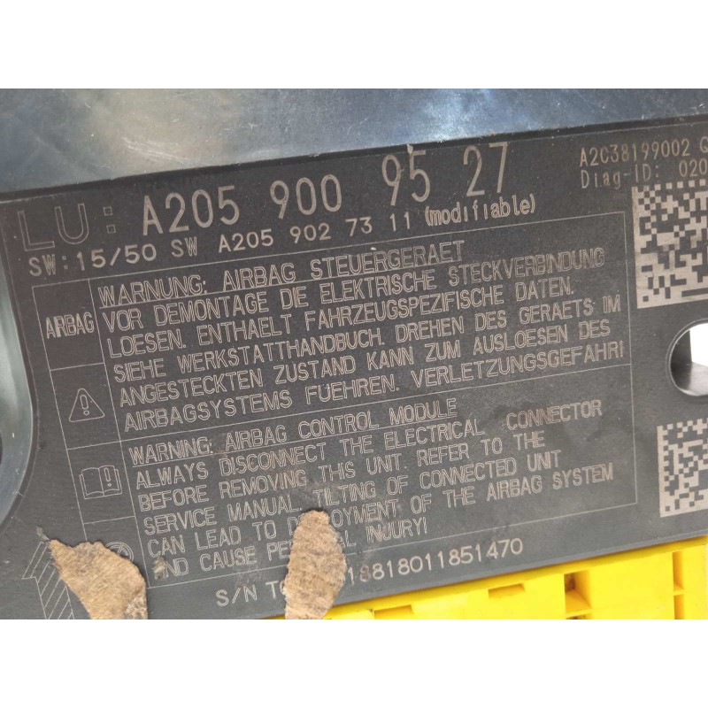 Recambio de centralita airbag para mercedes-benz clase c coupe (w205) c 300 (205.348) referencia OEM IAM A2059009527  