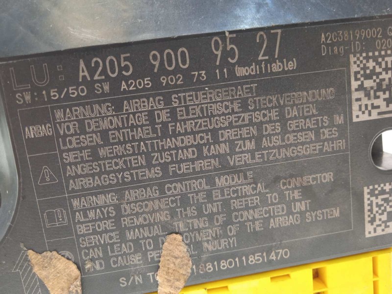 Recambio de centralita airbag para mercedes-benz clase c coupe (w205) c 300 (205.348) referencia OEM IAM A2059009527  