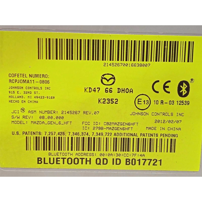 Recambio de centralita unidad control telefono para mazda cx-5 2.2 turbodiesel cat referencia OEM IAM KD4766DH0A  