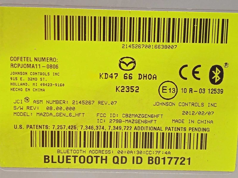 Recambio de centralita unidad control telefono para mazda cx-5 2.2 turbodiesel cat referencia OEM IAM KD4766DH0A  