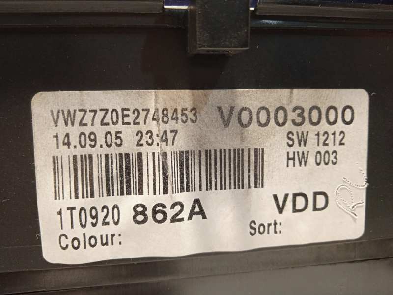 Recambio de cuadro instrumentos para volkswagen touran (1t1) advance referencia OEM IAM 1T0920862A  1T0920862AZ02