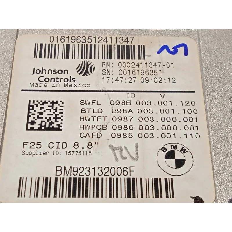 Recambio de pantalla multifuncion para bmw x3 (f25) xdrive 20d referencia OEM IAM 923132006F 9231320 65509231320