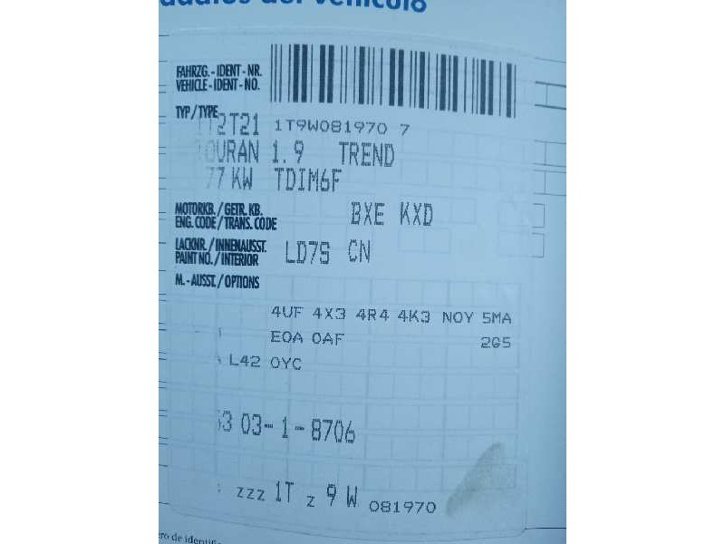 volkswagen touran (1t2) del año 2009