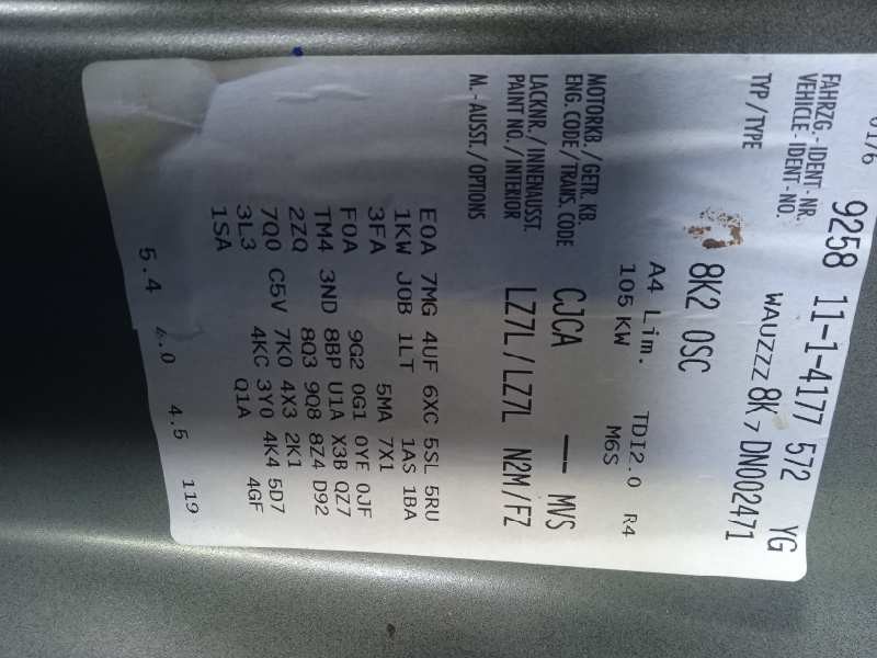 audi a4 ber. (b8) del año 2012