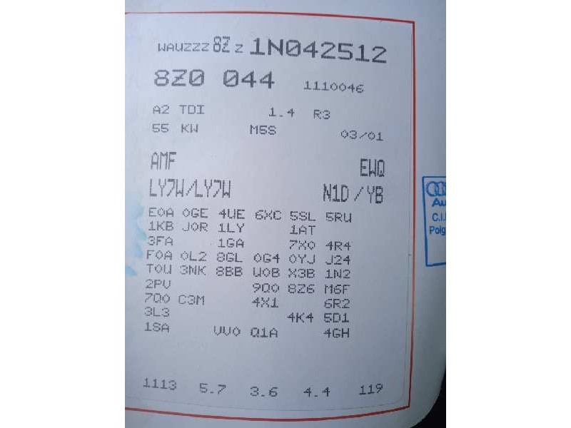 audi a2 (8z) del año 2001