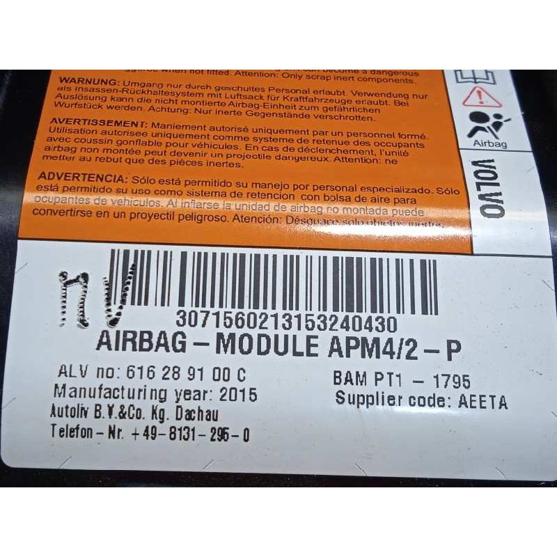 Recambio de airbag delantero derecho para volvo v60 kombi 2.0 diesel cat referencia OEM IAM 30715602  