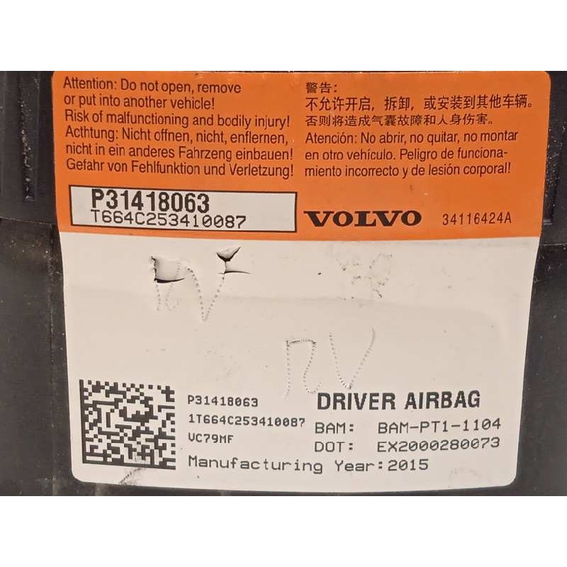 Recambio de airbag delantero izquierdo para volvo v60 kombi 2.0 diesel cat referencia OEM IAM 31418063  P31418063
