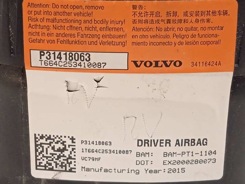 Recambio de airbag delantero izquierdo para volvo v60 kombi 2.0 diesel cat referencia OEM IAM 31418063  P31418063