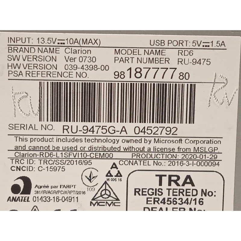 Recambio de sistema audio / radio cd para citroën jumpy spacetourer business m referencia OEM IAM 9818777780  