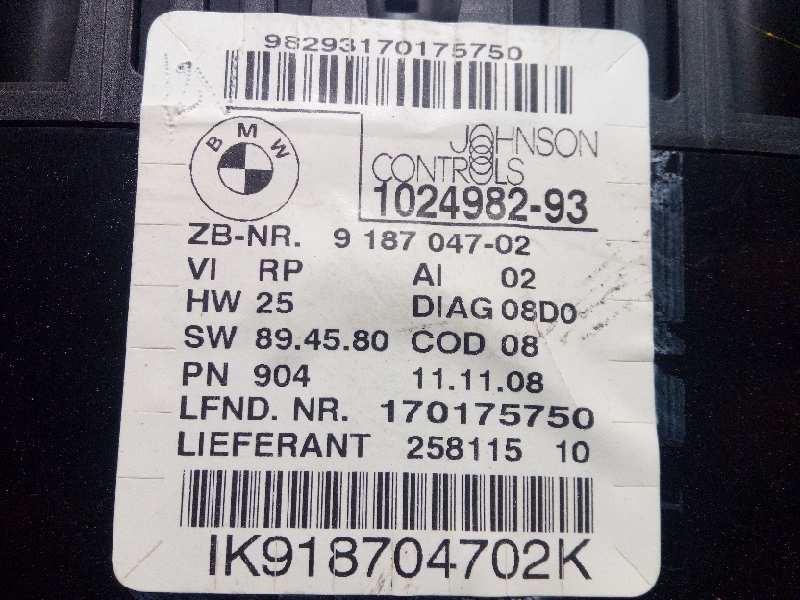 Recambio de cuadro instrumentos para bmw serie 1 berlina (e81/e87) 118d referencia OEM IAM 9187047  62109283802