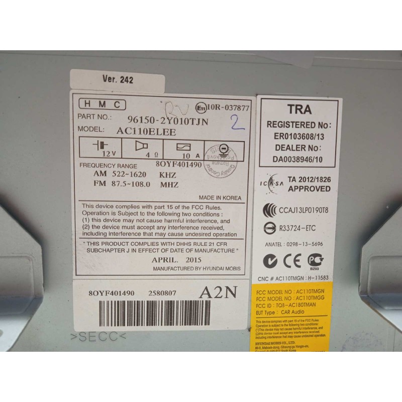 Recambio de sistema audio / radio cd para hyundai ix35 1.6 cat referencia OEM IAM 961502Y010  961502Y010TJN