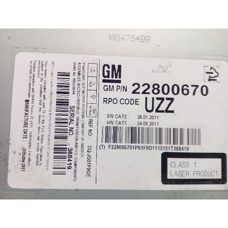 Recambio de sistema audio / radio cd para opel insignia berlina excellence referencia OEM IAM 22800670  