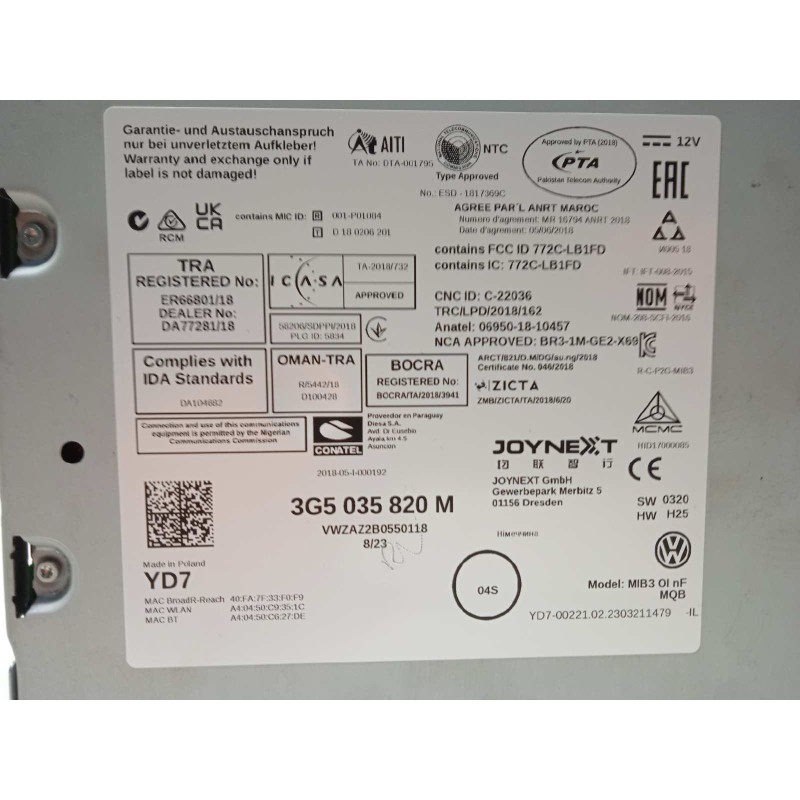Recambio de sistema navegacion gps para volkswagen t-roc 1.0 tsi referencia OEM IAM 3G5035820M  