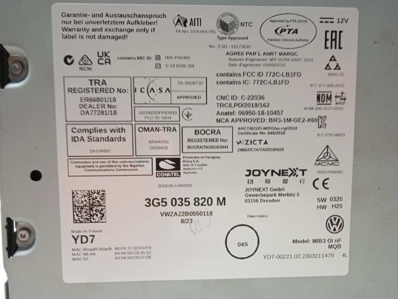 Recambio de sistema navegacion gps para volkswagen t-roc 1.0 tsi referencia OEM IAM 3G5035820M  