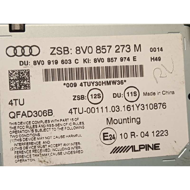Recambio de pantalla multifuncion para audi a3 sportback (8va) ambiente referencia OEM IAM 8V0857273M  8V0857273M6PS