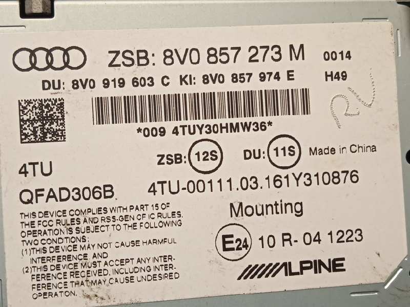 Recambio de pantalla multifuncion para audi a3 sportback (8va) ambiente referencia OEM IAM 8V0857273M  8V0857273M6PS