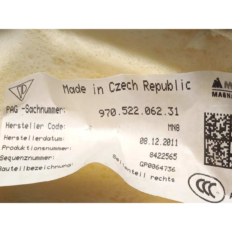 Recambio de airbag lateral trasero derecho para porsche panamera 4 s referencia OEM IAM 97052206231  