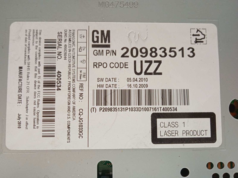 Recambio de sistema audio / radio cd para opel astra j lim. sport referencia OEM IAM 20983513  