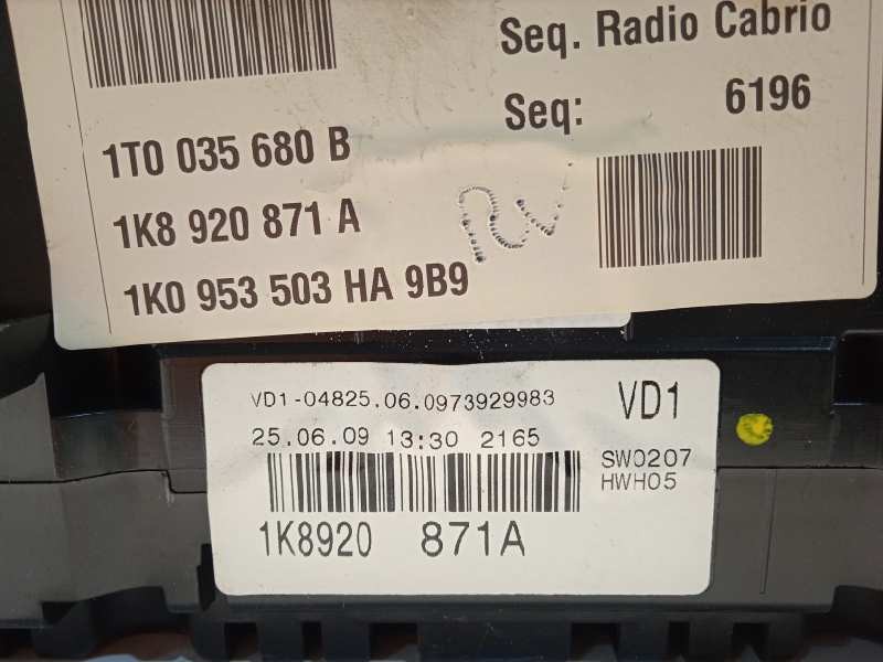 Recambio de cuadro instrumentos para volkswagen scirocco (137) 2.0 tdi referencia OEM IAM 1K8920871A  