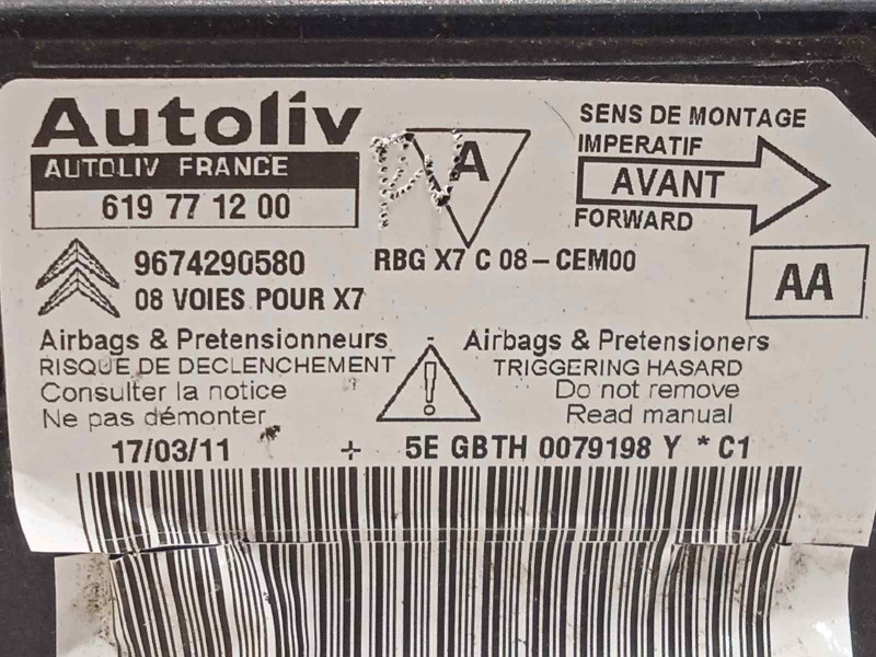 Recambio de centralita airbag para citroën c5 station wagon exclusive referencia OEM IAM 9674290580 9803844280 619771200