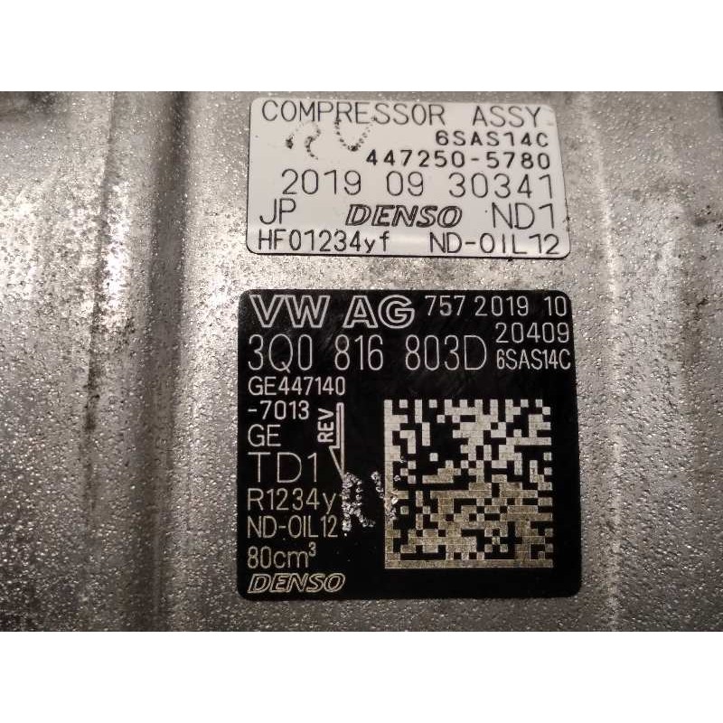 Recambio de compresor aire acondicionado para seat arona reference plus referencia OEM IAM 3Q0816803D  6SAS14C