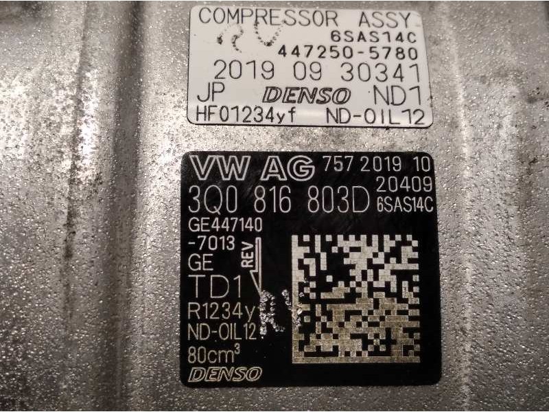 Recambio de compresor aire acondicionado para seat arona reference plus referencia OEM IAM 3Q0816803D  6SAS14C