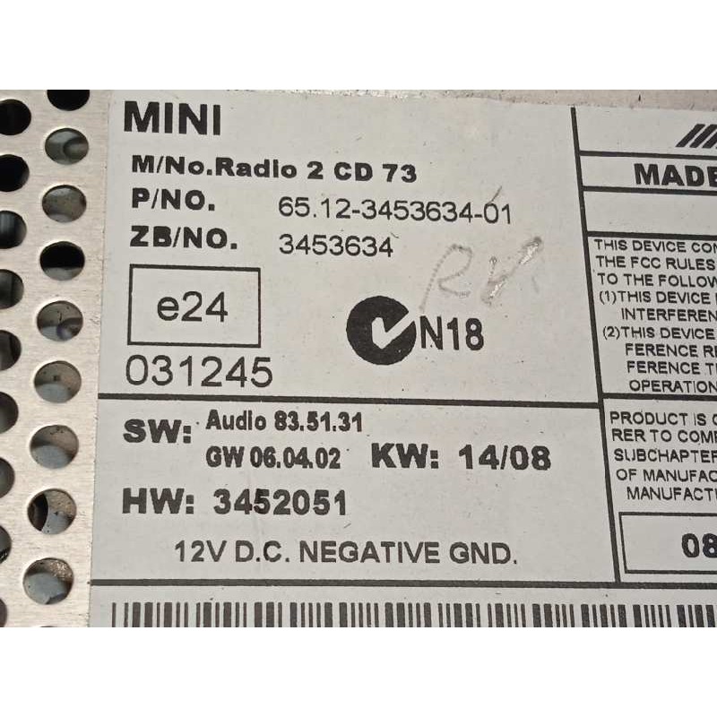 Recambio de sistema audio / radio cd para bmw mini (r56) one referencia OEM IAM 65123453634  