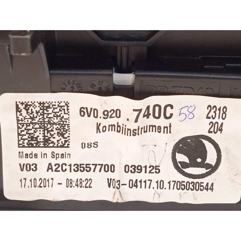 Recambio de cuadro instrumentos para skoda fabia 1.0 mpi referencia OEM IAM 6V0920740C  A2C13557700