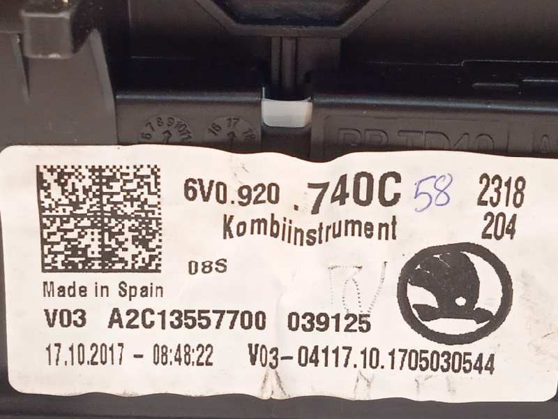 Recambio de cuadro instrumentos para skoda fabia 1.0 mpi referencia OEM IAM 6V0920740C  A2C13557700