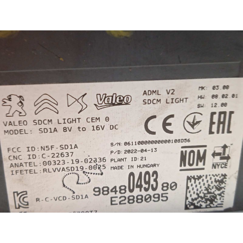 Recambio de centralita luces para peugeot 308 1.6 allure hybrid referencia OEM IAM 9848049380  