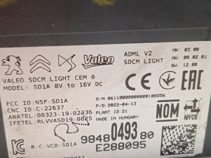 Recambio de centralita luces para peugeot 308 1.6 allure hybrid referencia OEM IAM 9848049380  