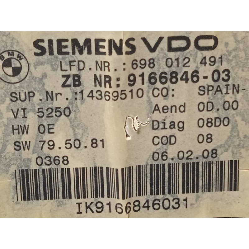 Recambio de cuadro instrumentos para bmw serie 3 berlina (e90) 320d referencia OEM IAM 9166846 62109316127 62109166846