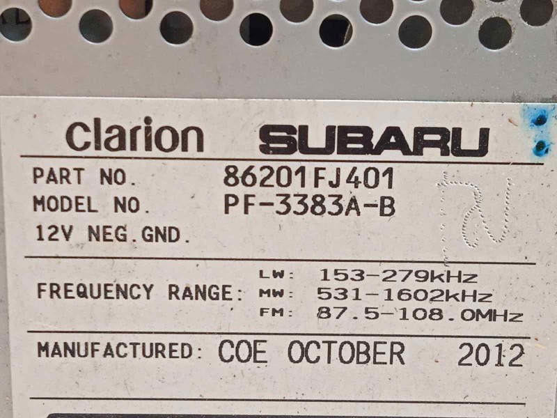 Recambio de sistema audio / radio cd para subaru impreza g13 1.6 cat referencia OEM IAM 86201FJ401  