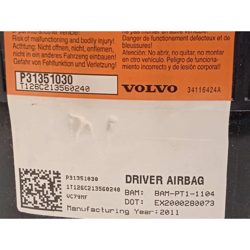 Recambio de airbag delantero izquierdo para volvo s60 lim. 2.0 diesel cat referencia OEM IAM 31351030  P31351030
