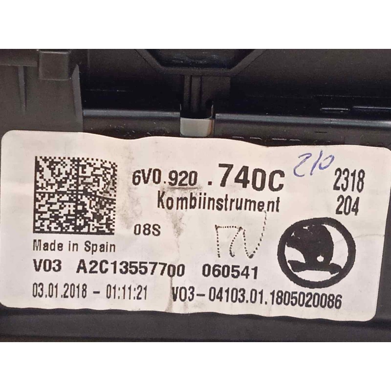 Recambio de cuadro instrumentos para skoda fabia style referencia OEM IAM 6V0920740C  A2C13557700