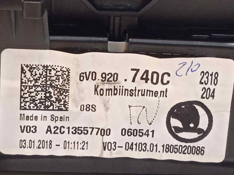 Recambio de cuadro instrumentos para skoda fabia style referencia OEM IAM 6V0920740C  A2C13557700