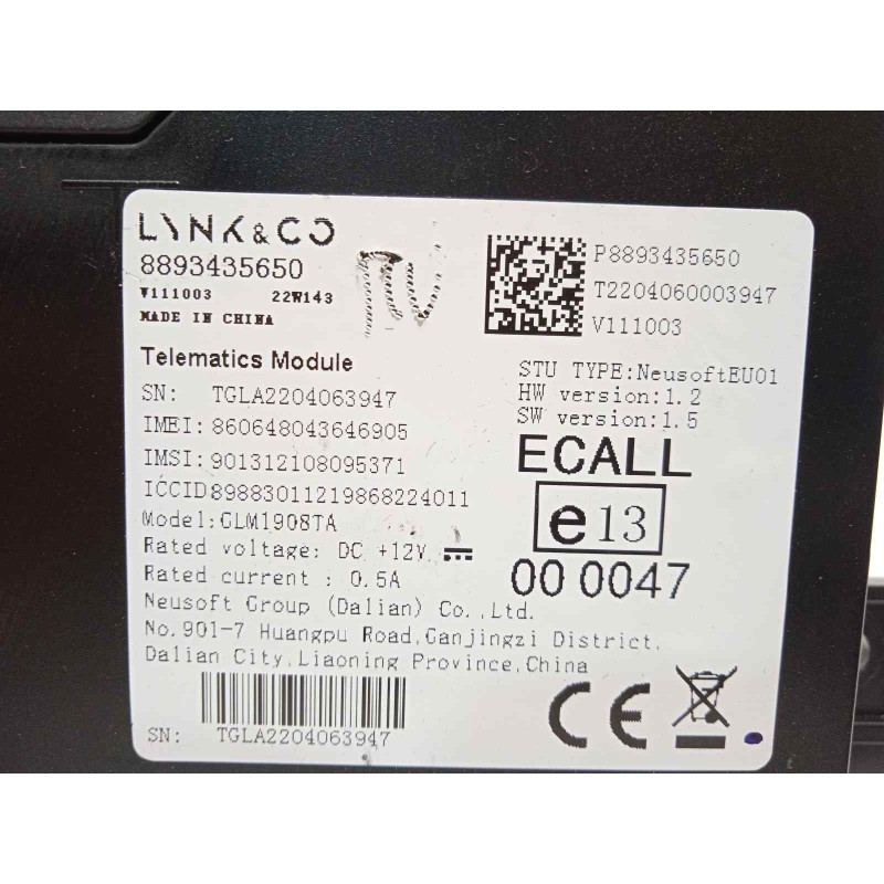 Recambio de centralita unidad control telefono para lynk&co lynk & co 01 1.5 phev referencia OEM IAM 8893435650  
