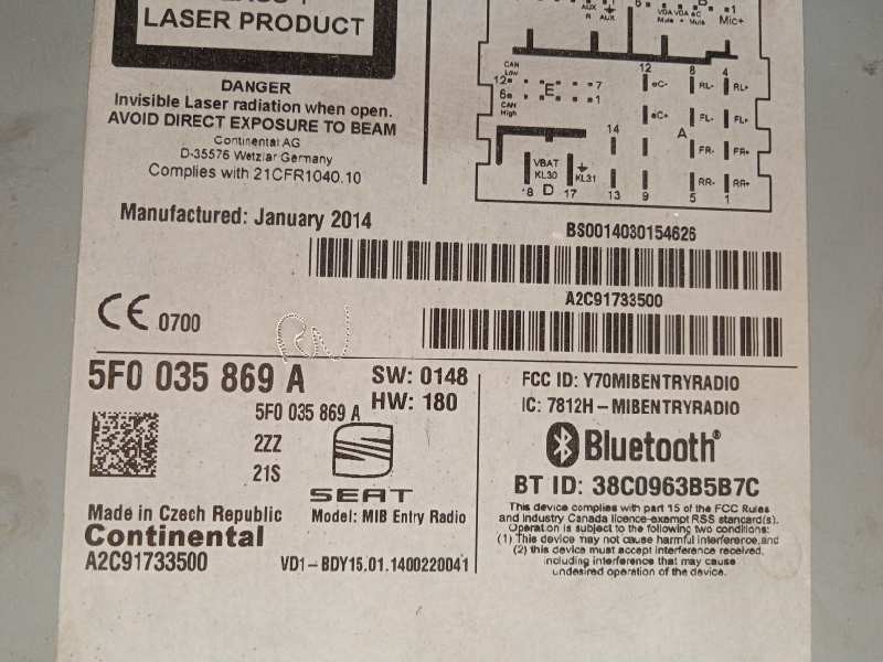 Recambio de sistema audio / radio cd para seat leon (5f1) style referencia OEM IAM 5F0035869A  5F0035869A2ZZ
