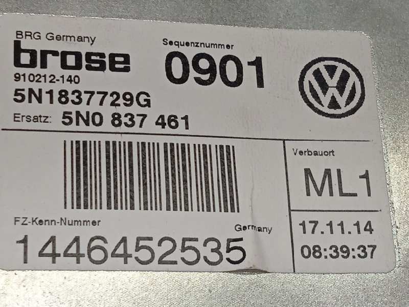 Recambio de elevalunas delantero izquierdo para volkswagen tiguan (5n2) t1 bluemotion referencia OEM IAM 5N1837729G  5N0959701G