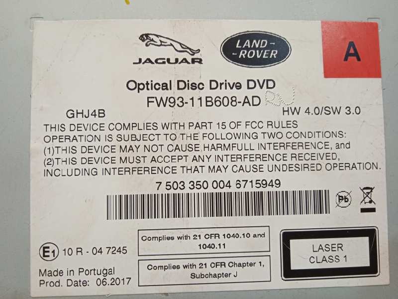 Recambio de sistema dvd para land rover evoque hse referencia OEM IAM FW9311B608AD  