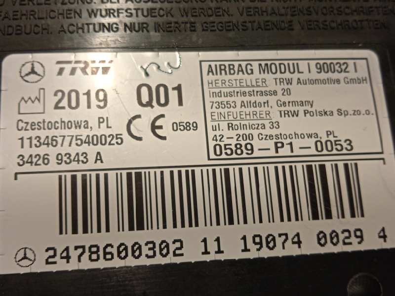 Recambio de airbag lateral derecho para mercedes-benz clase b (w247) b200 referencia OEM IAM 2478600302  A2478600302