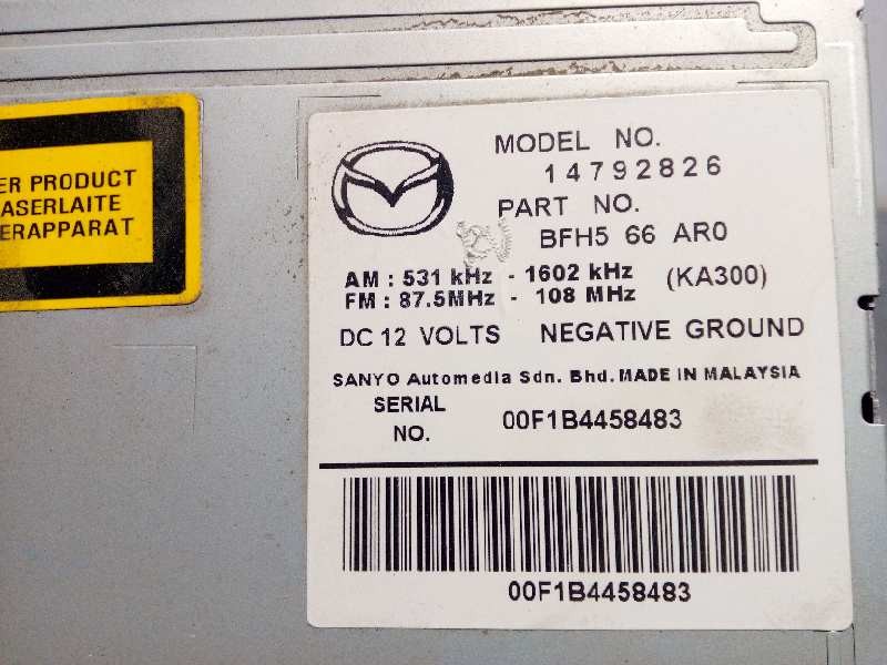 Recambio de sistema audio / radio cd para mazda 3 lim. (bl) active referencia OEM IAM BFH566AR0  