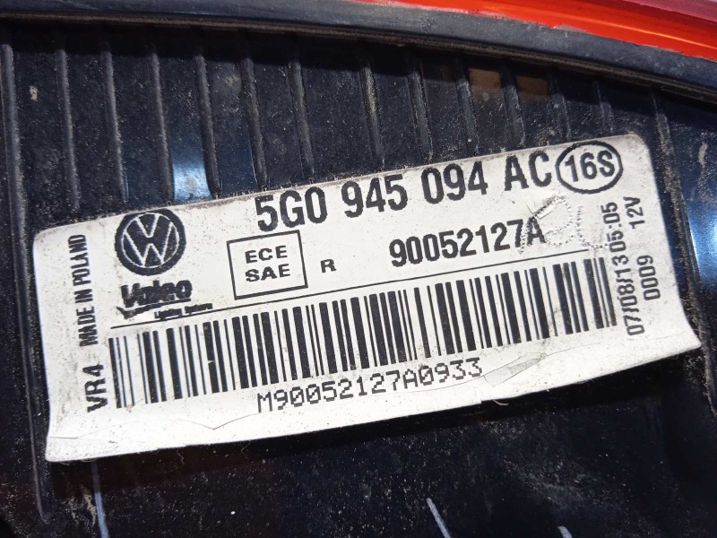 Recambio de piloto trasero derecho interior para volkswagen golf vii lim. edition bluemotion referencia OEM IAM 5G0945094AC  