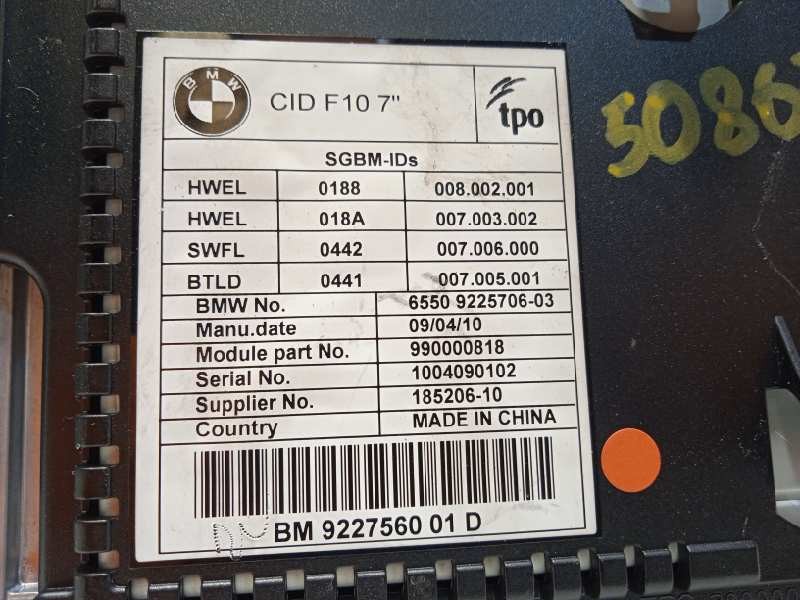 Recambio de pantalla multifuncion para bmw serie 5 lim. (f10) 525d referencia OEM IAM 65509225706  9227560