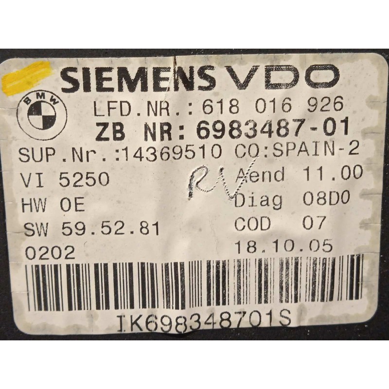 Recambio de cuadro instrumentos para bmw serie 3 berlina (e90) 318d referencia OEM IAM 6983487  62106983487