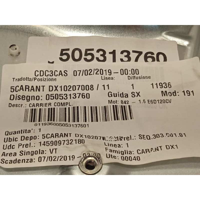 Recambio de elevalunas delantero derecho para alfa romeo giulietta (191) super (2016-) referencia OEM IAM 505313760  